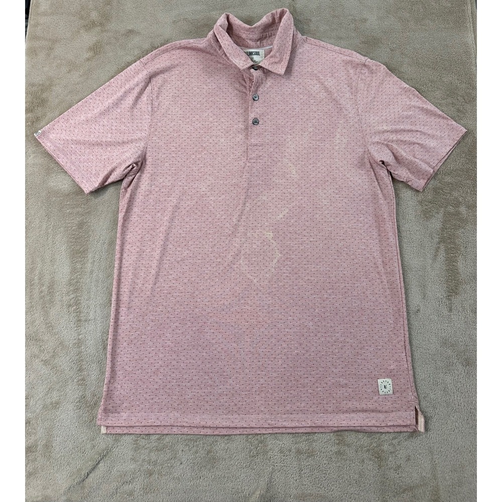 Linksoul Tempus Fugit Golf Polo Shirt Men Size M Light Pink Polka dots S/S Faded